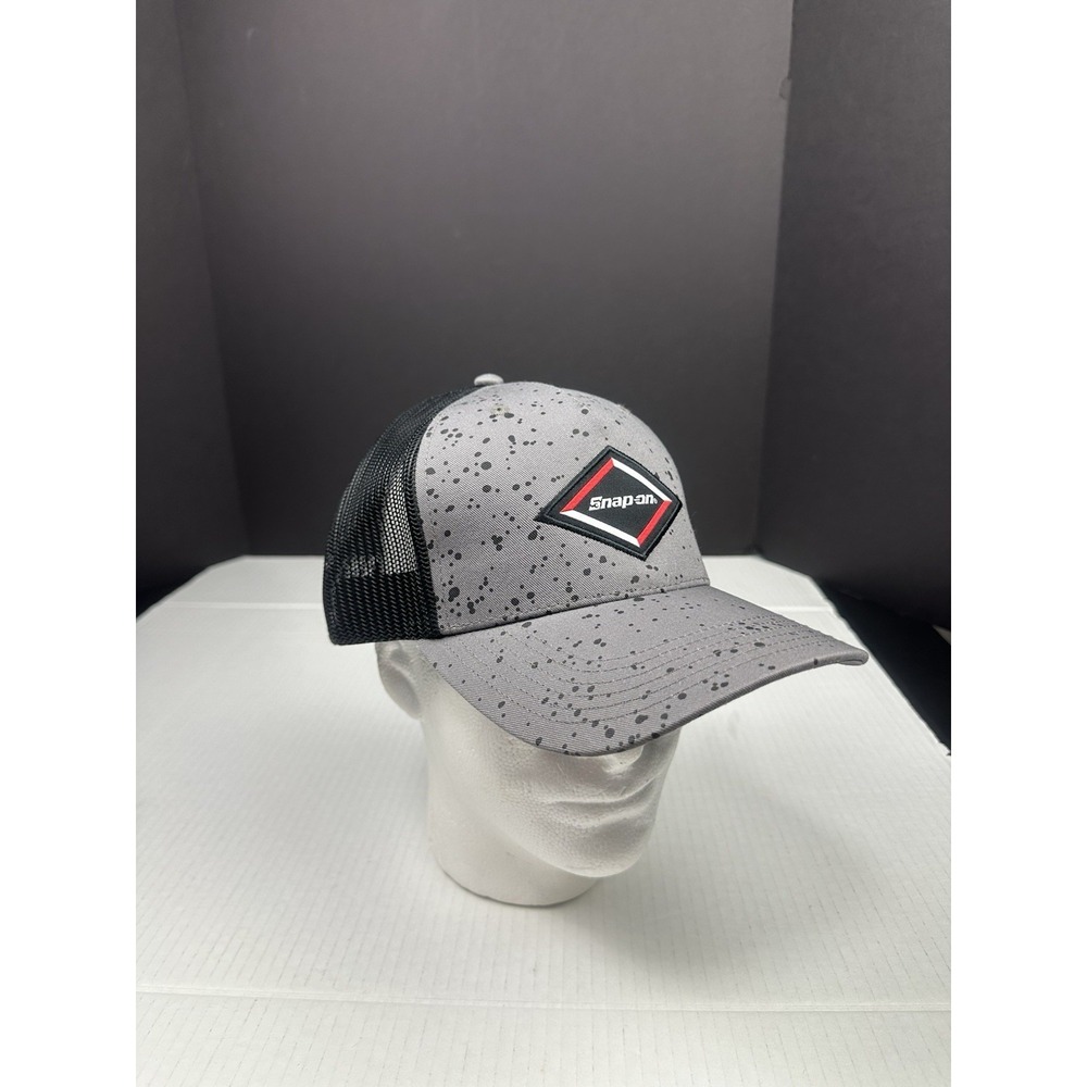 Snap-On Tool Paint Splatter Mesh Snapback Hat Gray Black Patch Logo